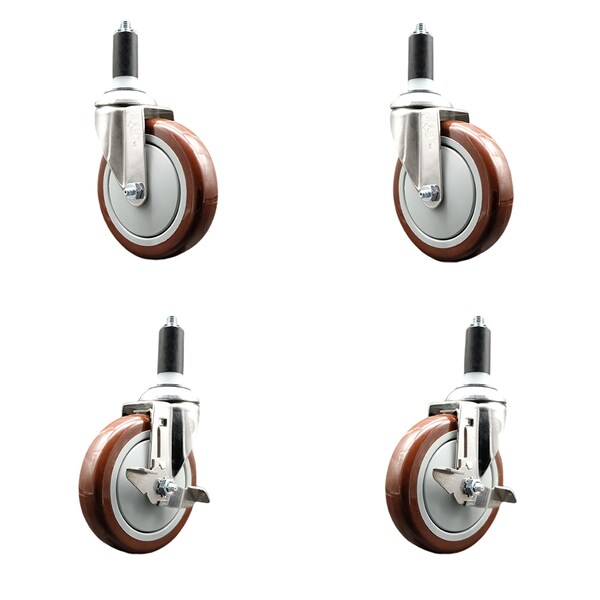 Service Caster 5 Inch 316SS Maroon Poly Swivel 1-1/4 Inch Expanding Stem Caster Brake SCC, 2PK SS316EX20S514-PPUB-MRN-2-TLB-2-114 - main